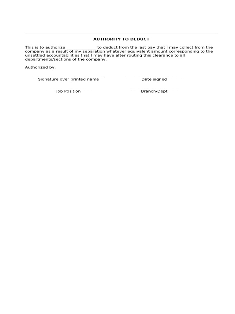 Authority To Deduct | PDF