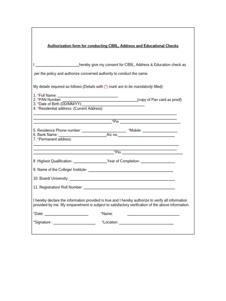 Cibil Consent Form | PDF