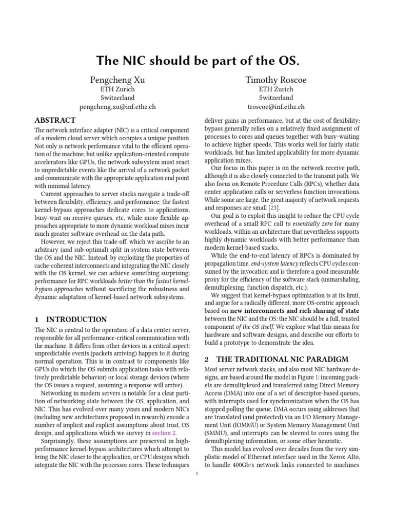 Integrating NIC with OS for Performance | PDF | Network Interface ...