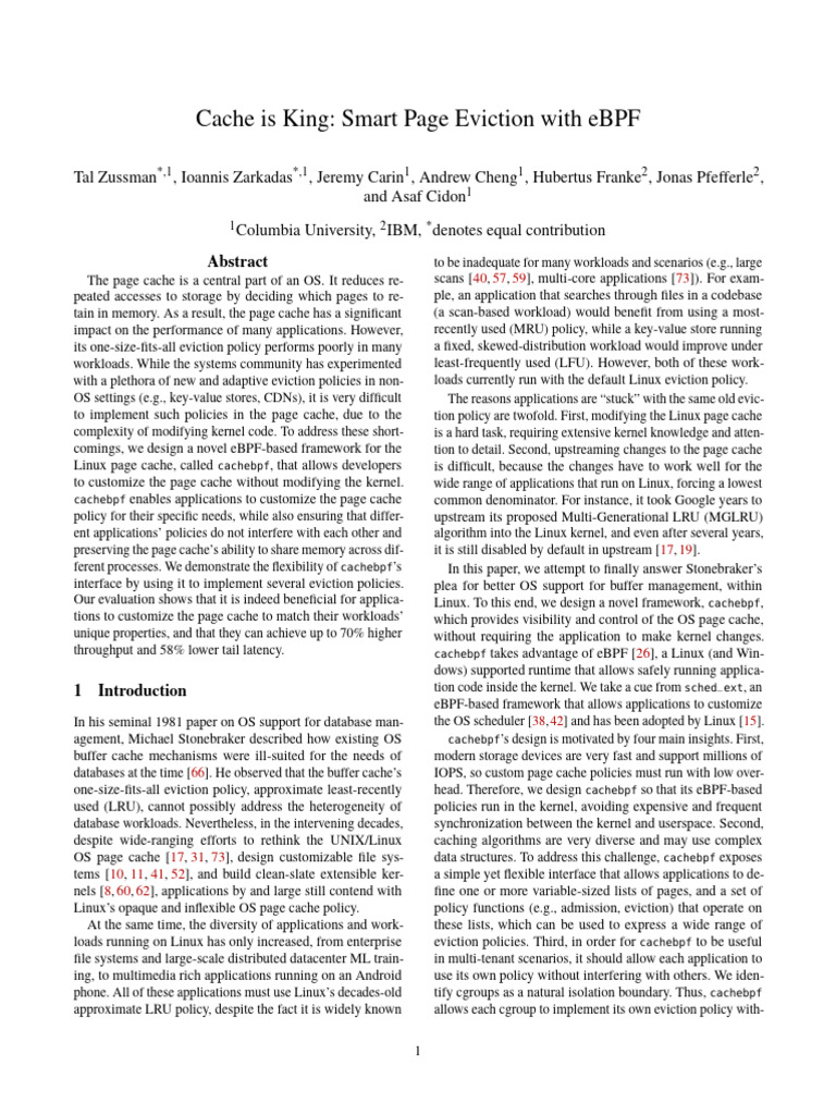 eBPF Framework for Custom Page Cache | PDF | Cache (Computing) | Kernel ...