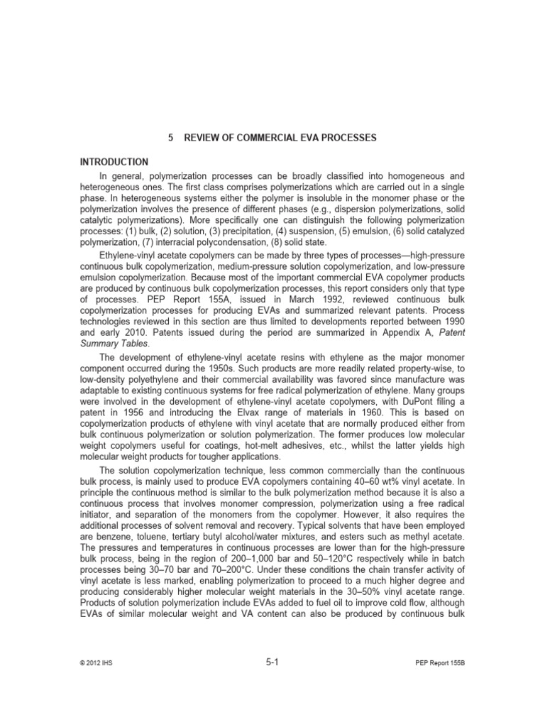 Commercial EVA Process | PDF | Copolymer | Polymerization