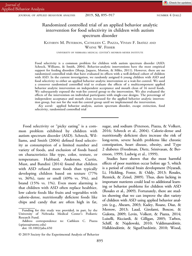 ABA Intervention for Food Selectivity in ASD | PDF | Statistics | Autism