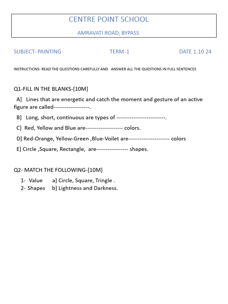 Painting Question Paper 24 | PDF