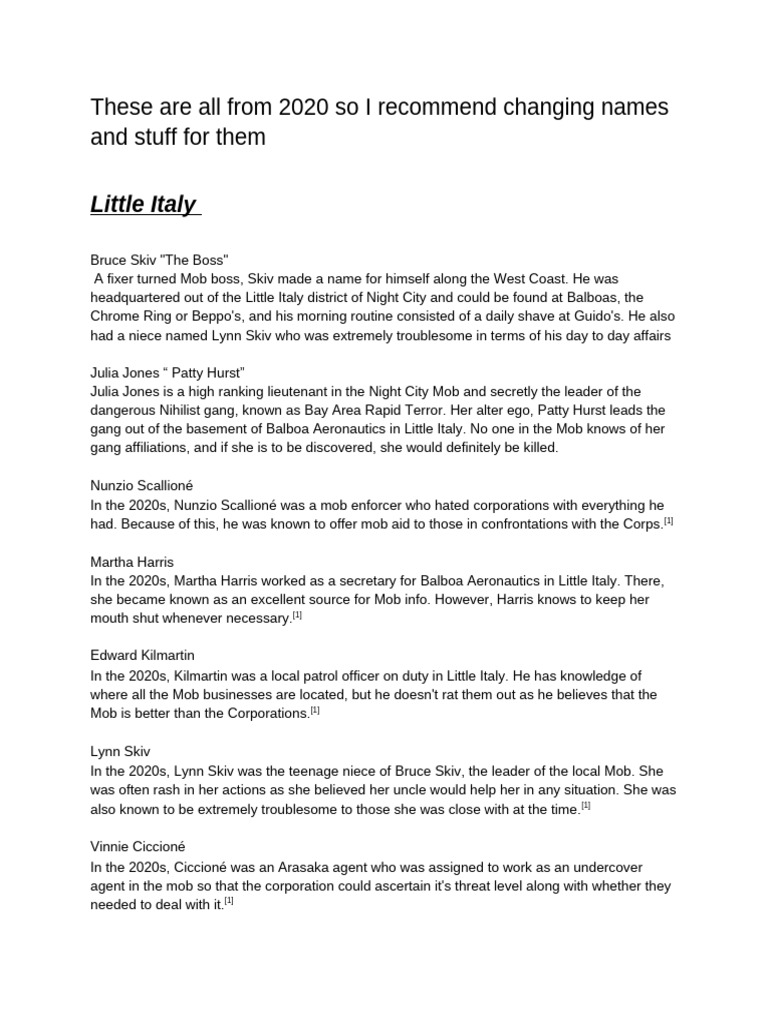 Night City Mob Overview 2020 | PDF