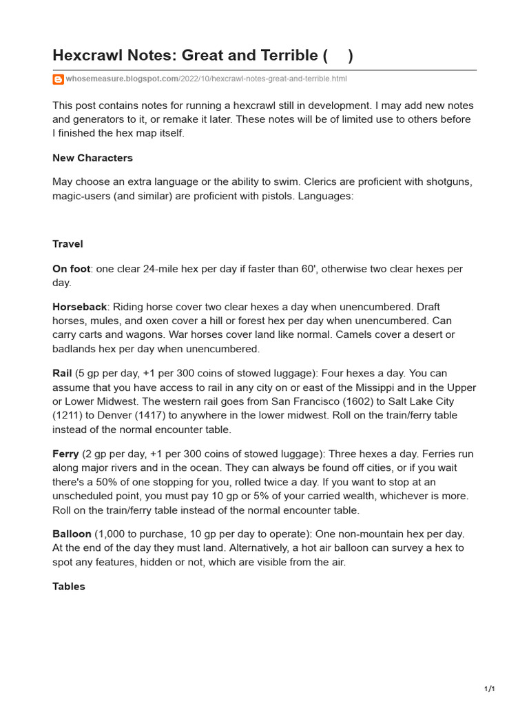 whosemeasure.blogspot.com-Hexcrawl Notes Great and Terrible | PDF