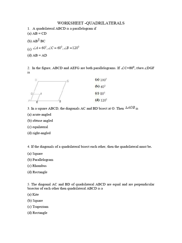WORKSHEET Quadrilaterals | PDF