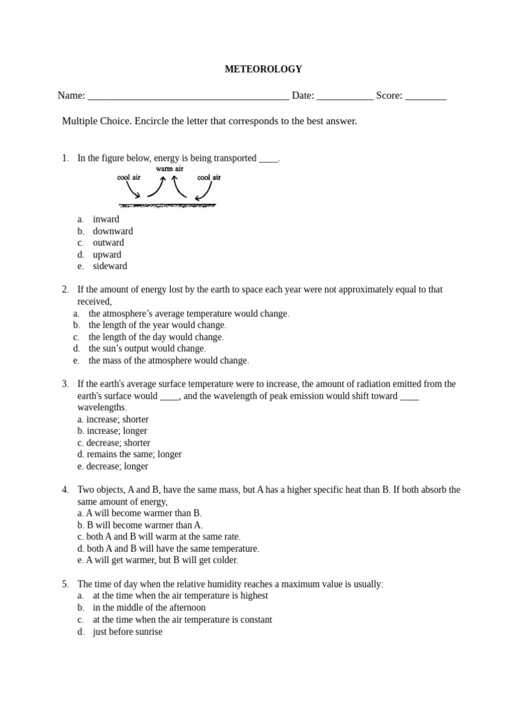 Meteorology Quiz: Energy and Temperature Concepts | PDF | Atmosphere Of ...