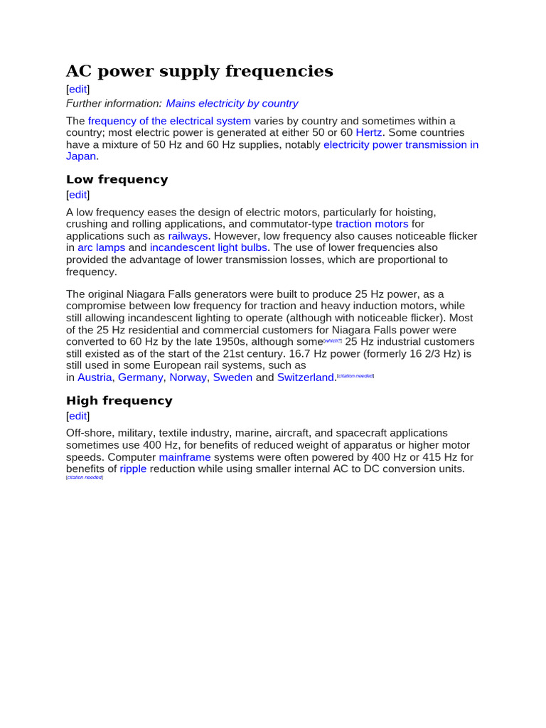 Global AC Power Supply Frequencies | PDF