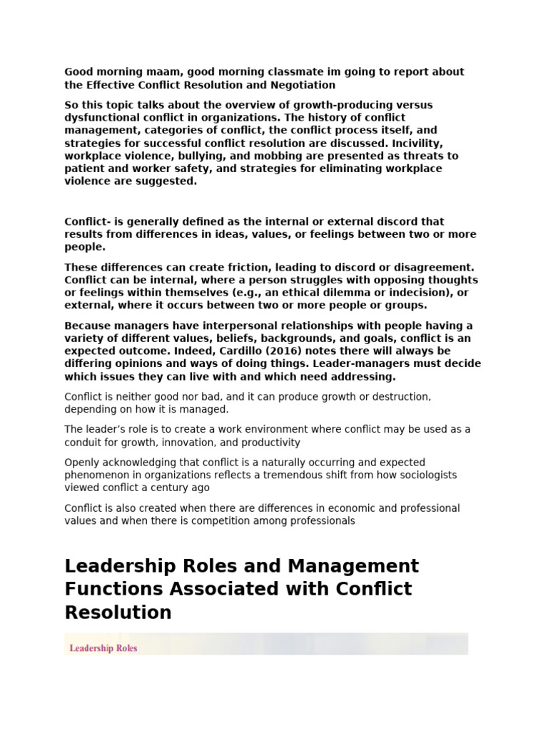 Leadership Roles and Management Functions Associated with Conflict ...