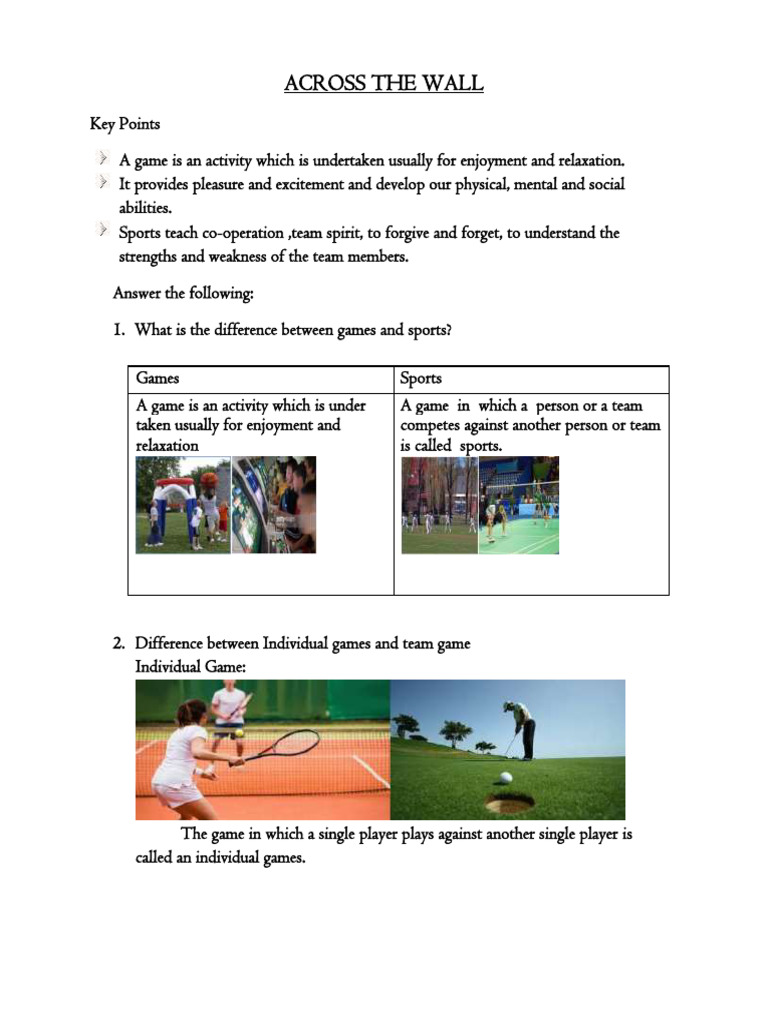 Across the Wall: Games and Sports Guide | PDF | Sports | Ball Games