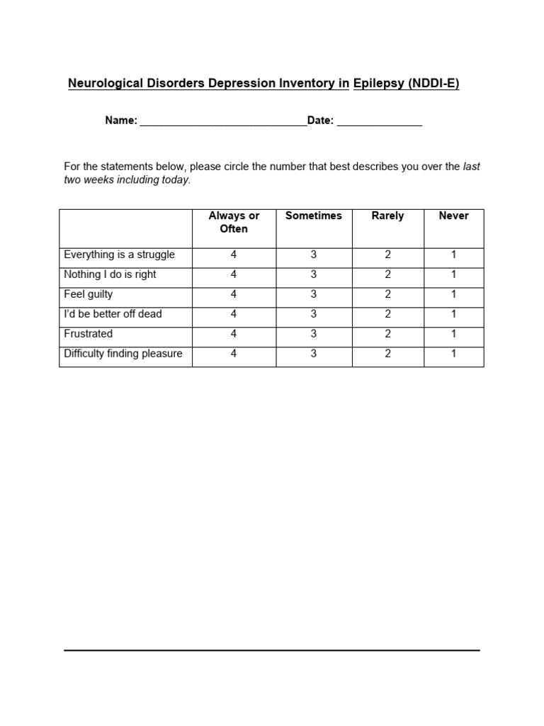 NDDI-E: Screening Depression in Epilepsy | PDF | Major Depressive ...