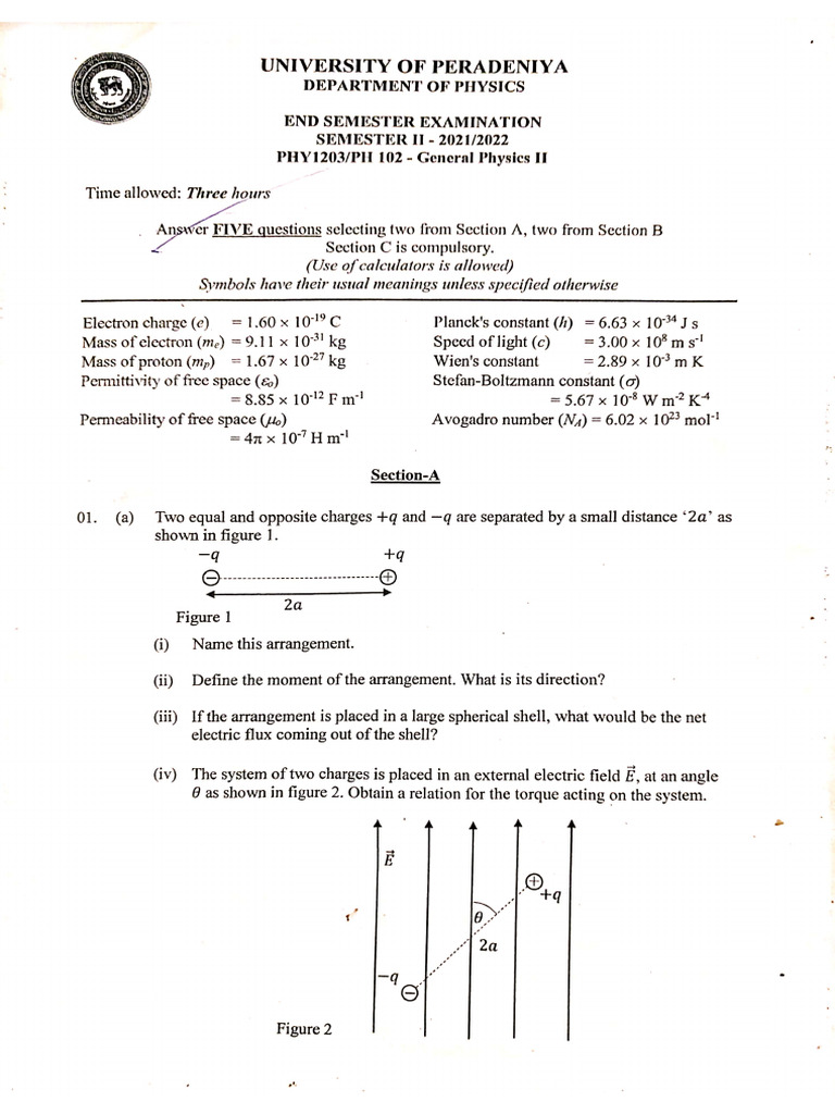 Physics 2021 2022 Second Sem First Yr Paper | PDF