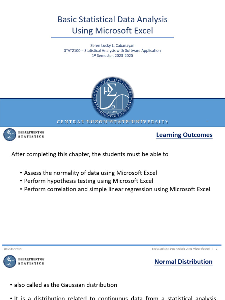 03 Basic Statistical Data Analysis Using Excel | PDF | P Value | Skewness