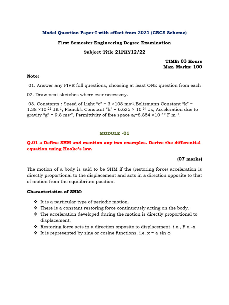 21PHY12-Module QP 1 - Solution | PDF | Atomic Force Microscopy | Waves