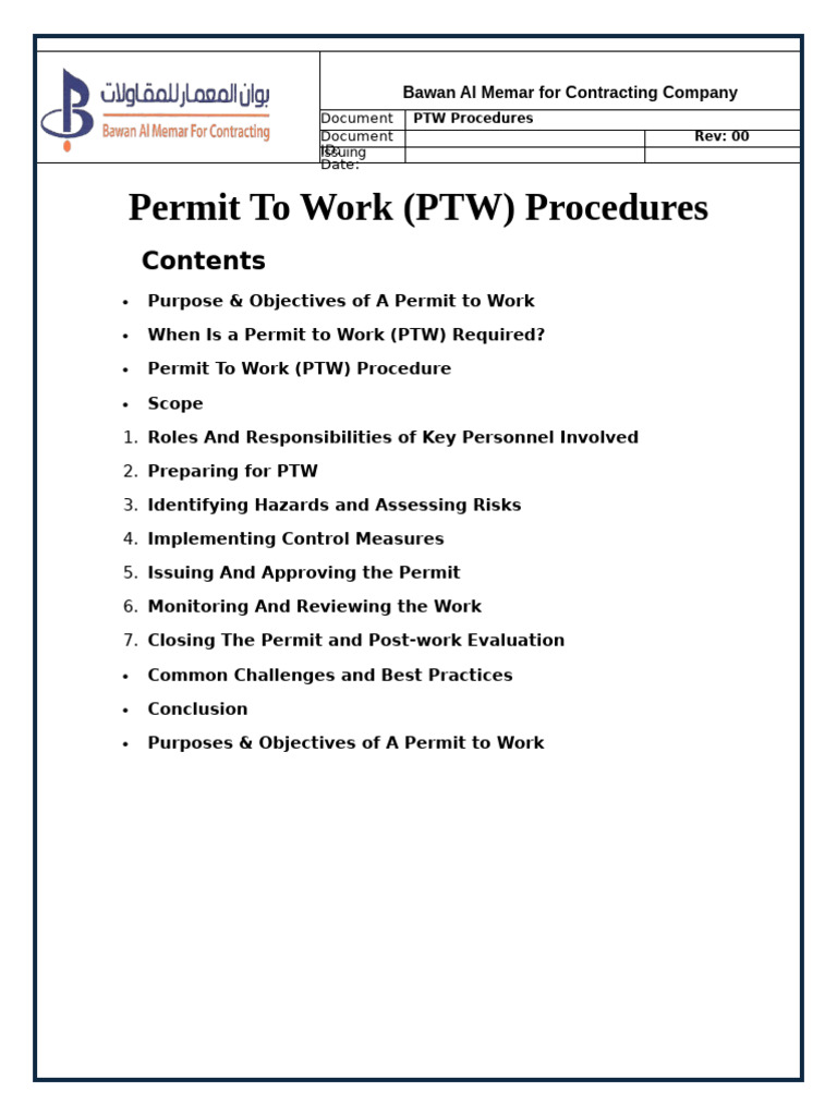 PTW Procedures and Responsibilities | PDF | Risk | Risk Assessment