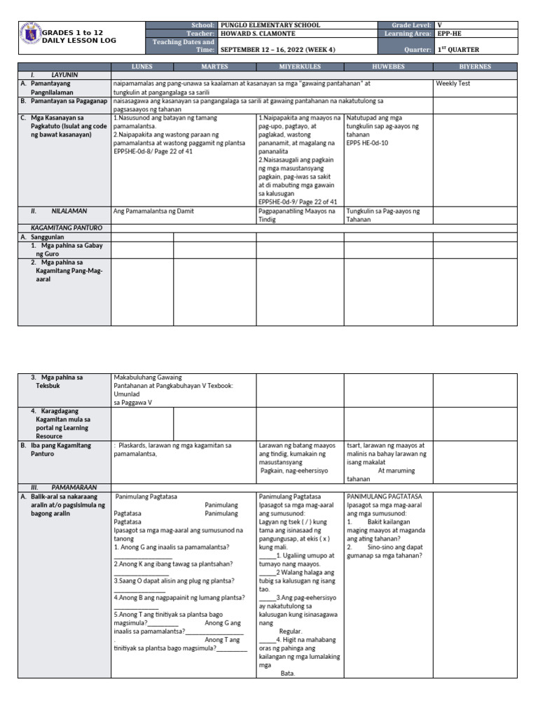 DLL - Epp 5 - Q1 - W4 | PDF