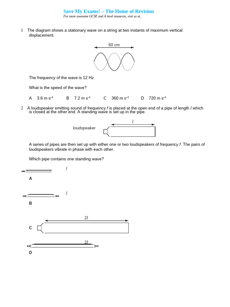 Standing Waves Revision Questions | PDF | Waves | Frequency