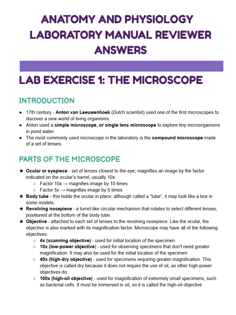 Microscope Anatomy and Lab Answers | PDF | Microscope | Human Eye