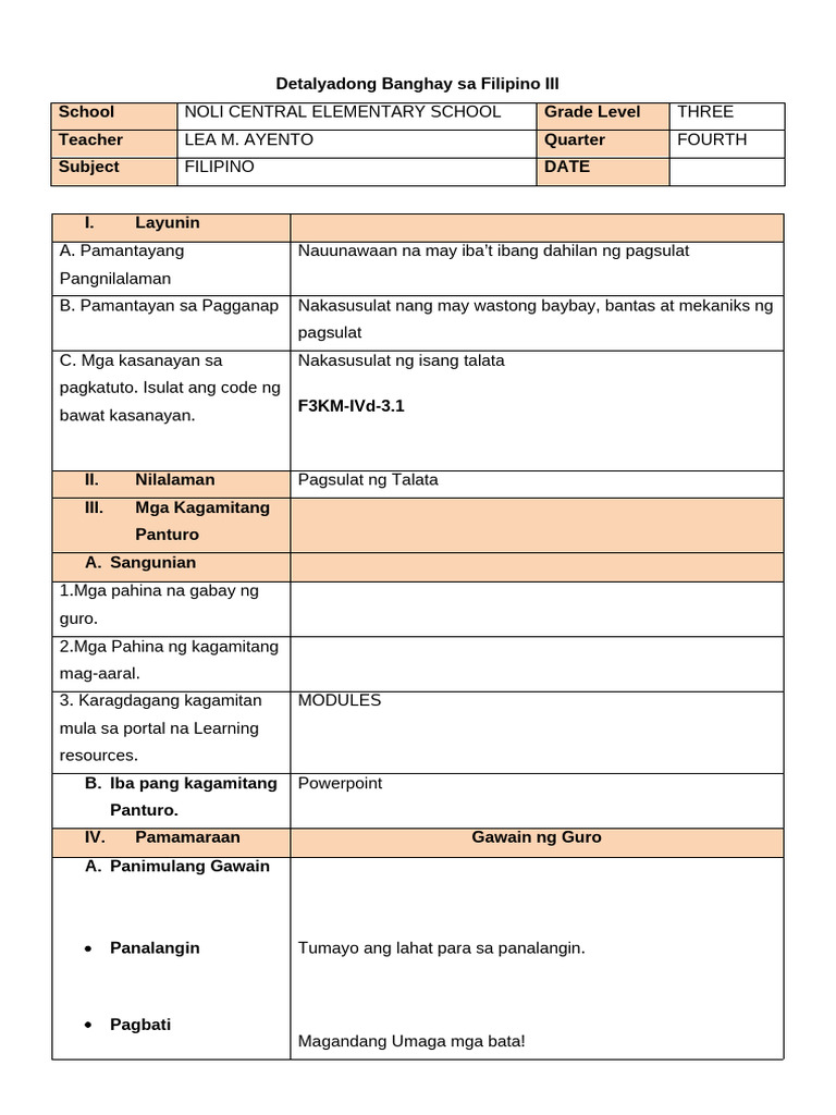 LP in Filipino (Monday) | PDF