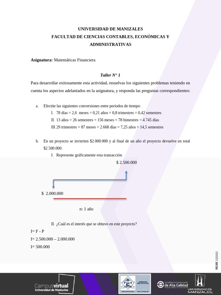 Taller de Matemáticas Financieras: Ejercicios Prácticos | PDF