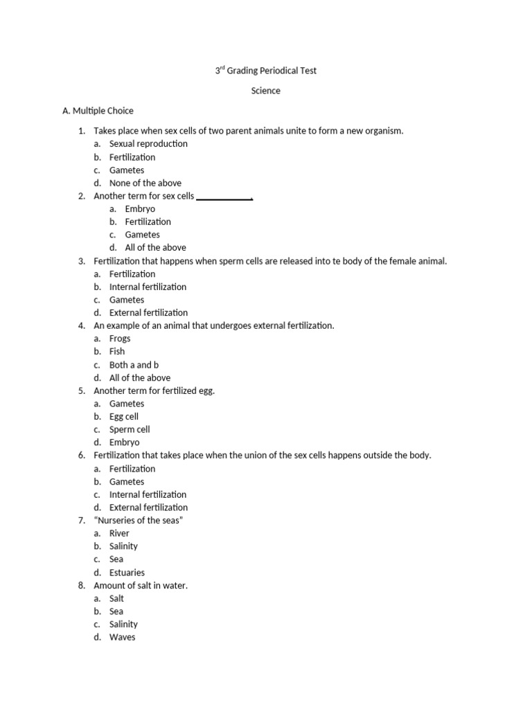 3rd Grading Periodical Test Grade 5 | PDF | Flowers | Fertilisation