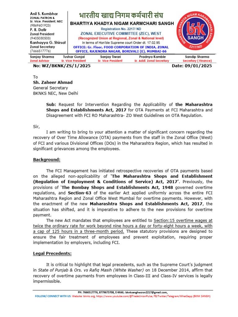 OTA Letter To NEC - S&E ACT 2017 | PDF | Overtime | Justice