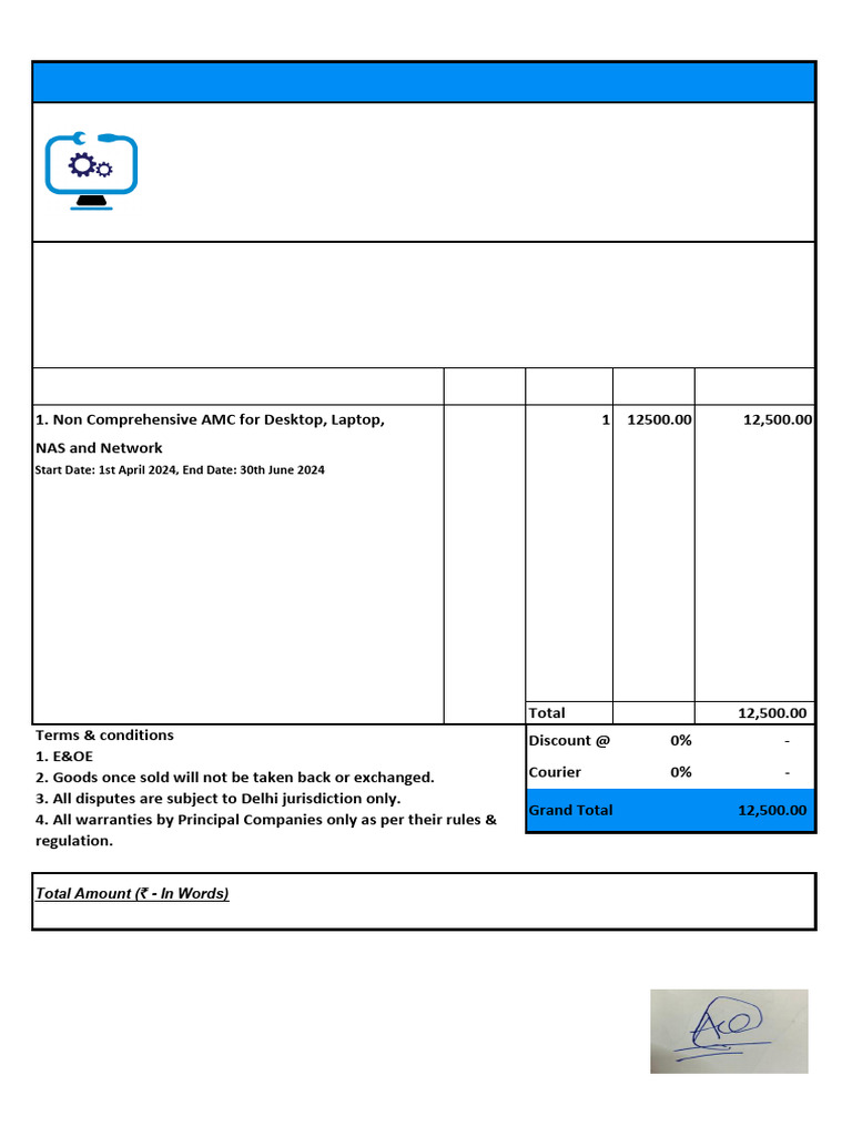 AMC Services HSN Code Invoice | PDF