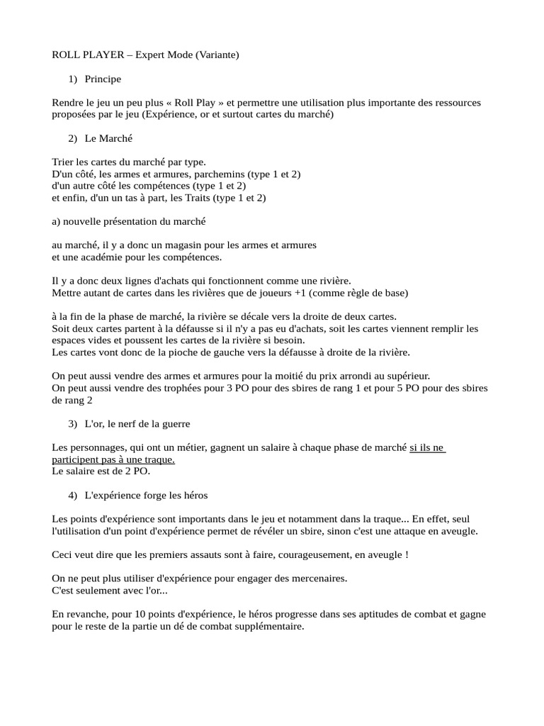 Règles de la Variante Expert Roll Player | PDF | Jeux de table | Jeux ...