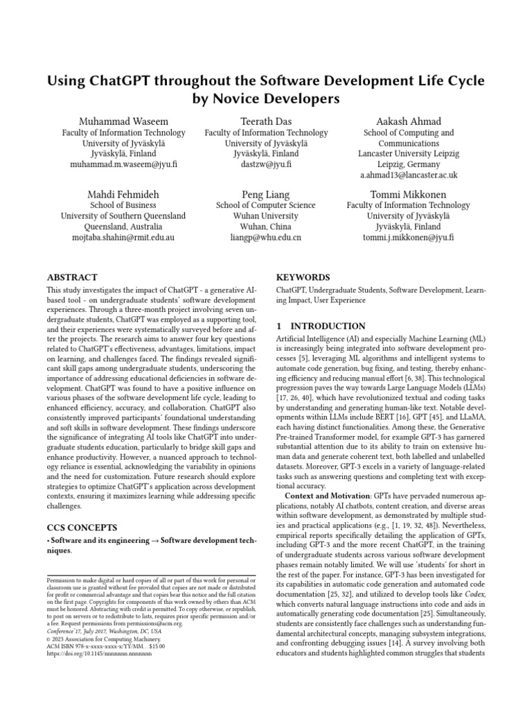 Using ChatGPT throughout the Software Development Life Cycle | PDF ...