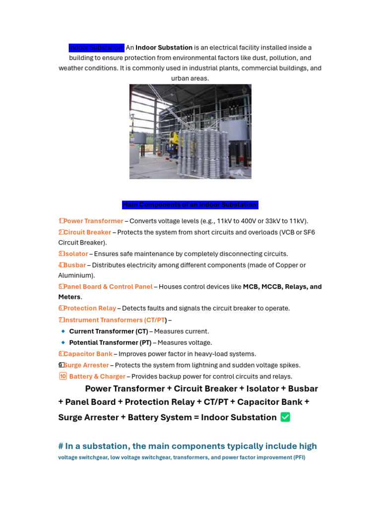Indoor Substation Components Explained | PDF | Transformer | Electrical ...