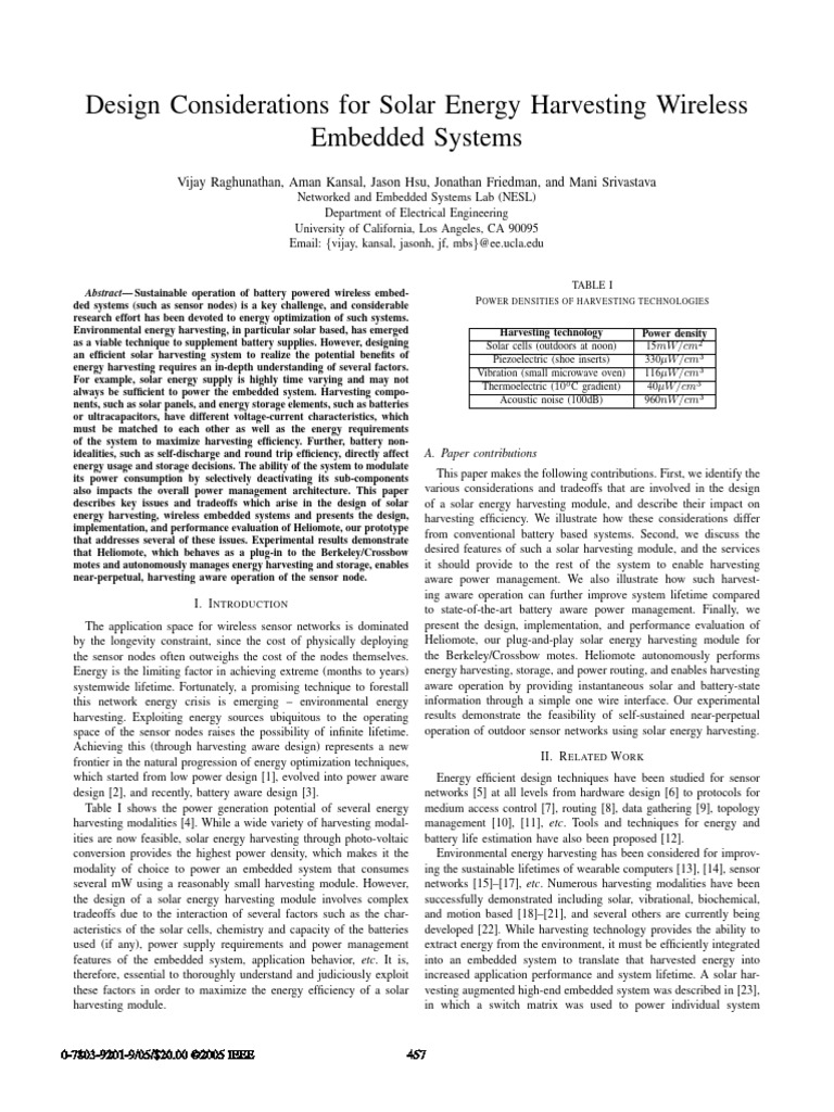 Solar Energy Harvesting for Embedded Systems | PDF | Solar Panel ...