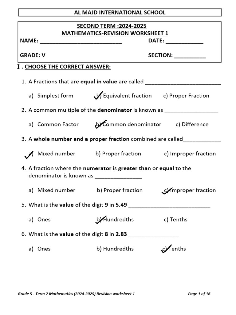 Grade 5 Term 2 Math Revision Worksheet | PDF | Division (Mathematics ...