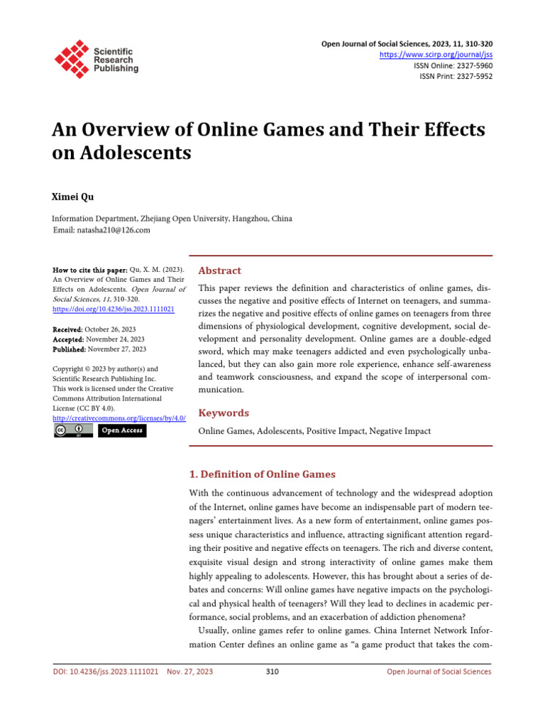 An Overview of Online Games and Their Effects On Adolescents | PDF ...
