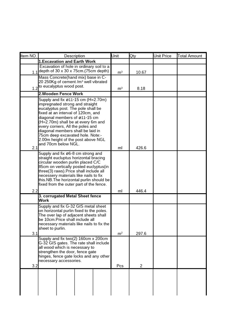 Excavation and Wooden Fence Cost Estimate | PDF