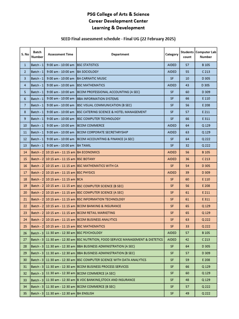 SEED+Final+Assessment+Schedule+(Final+UG)+ +22+Feb+2025 | PDF | Science