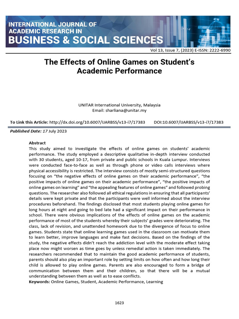 The Effects of Online Games On Students Academic Performance 1 1 | PDF ...