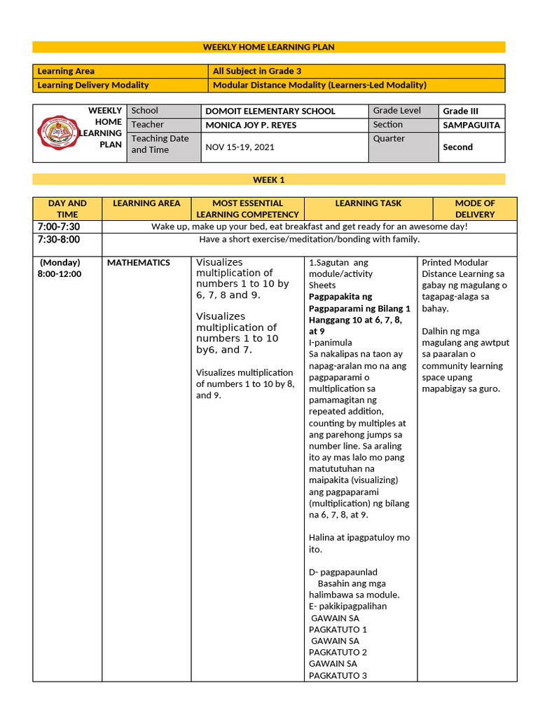 WHLP Week 1 2nd Quarter | PDF
