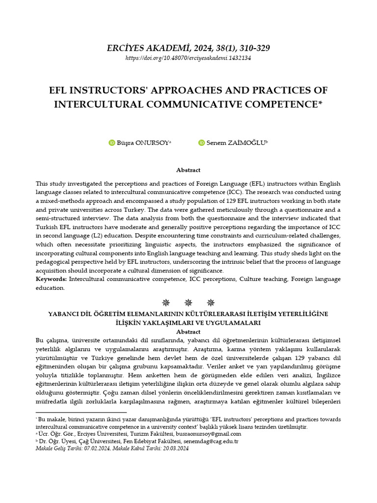 EFL Instructors' Views on Intercultural Competence | PDF | Statistics ...