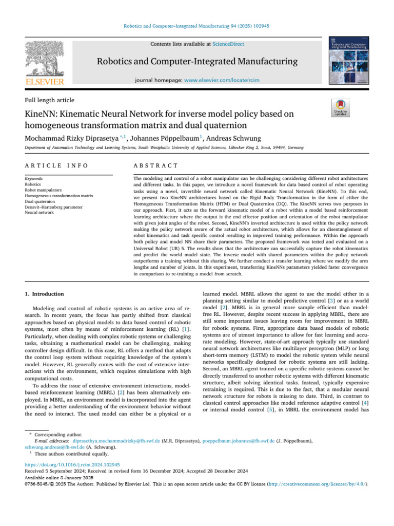 Kinematic Neural Network for Robotics Control | PDF | Kinematics | Robotics