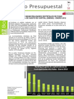 Altiplano Presupuestal: Solo Cuatro Municipalidades Distritales de Puno Superaron El 5% de Gasto de Capital (Obras) - Enero 2012