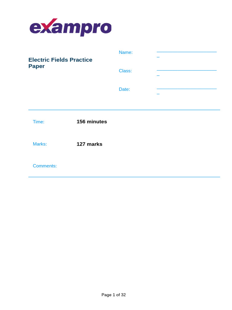 Electric Fields Practice Paper | PDF | Atomic Nucleus | Electron