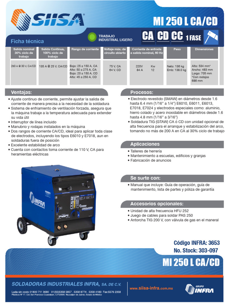 Manual de Soldadora Infra MI 250 CD | PDF | Soldadura | Construcción