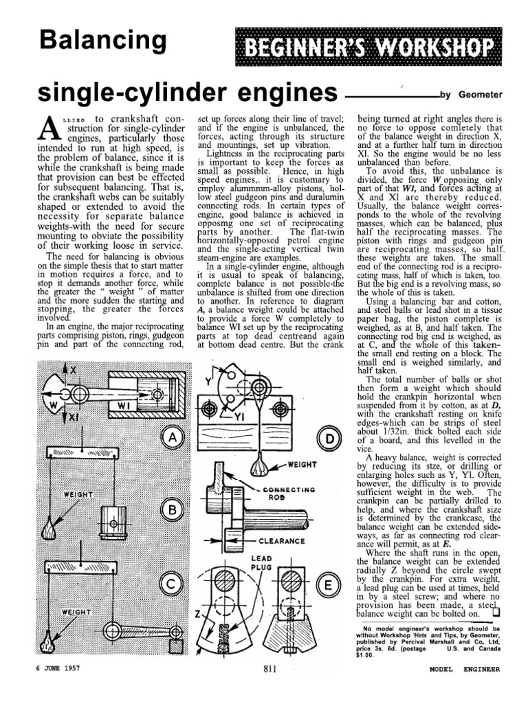 Balancing of Single Cylinder Engine | PDF