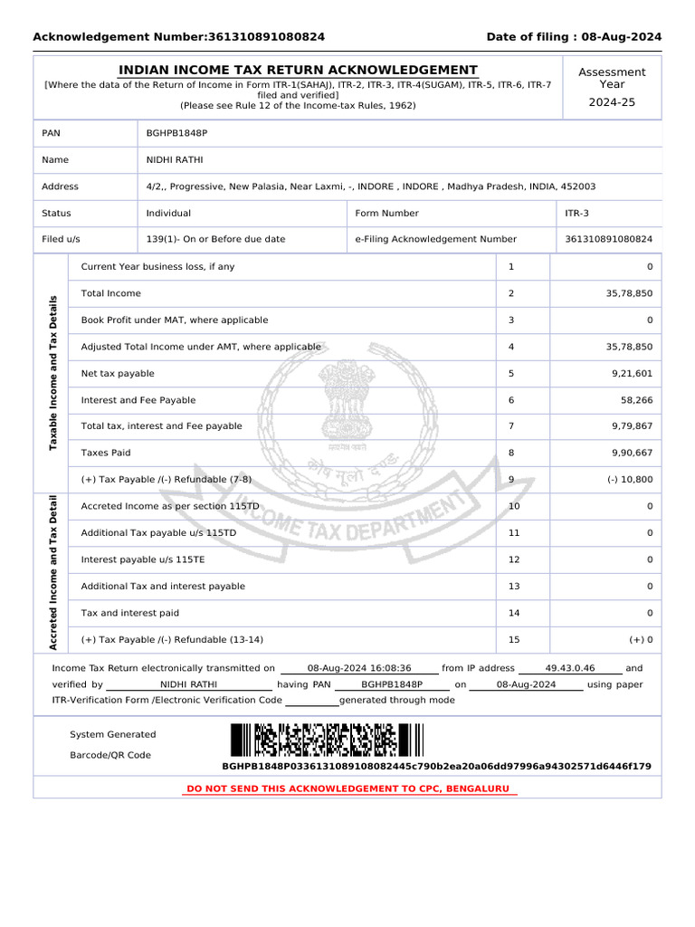 ITR 24-25 FRONT PAGE | PDF | Taxes | Income Tax