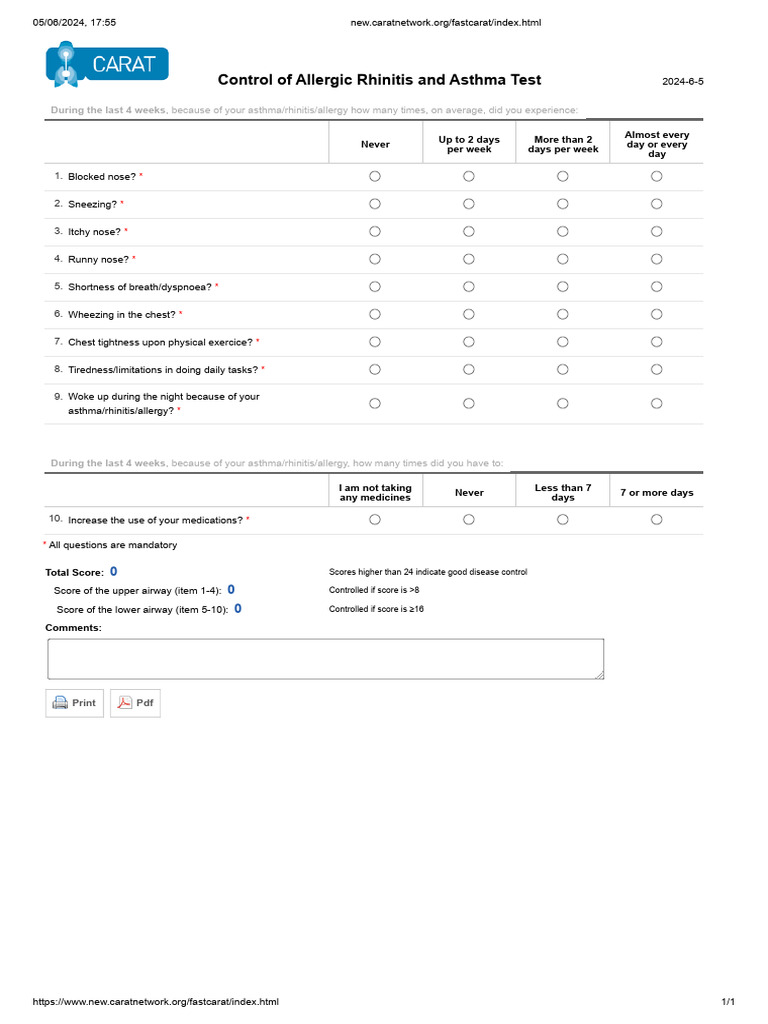 Asthma and Allergic Rhinitis Control Test | PDF