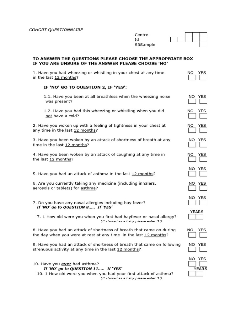 ECRHS Asthma Questionnaire | PDF | Chronic Obstructive Pulmonary ...