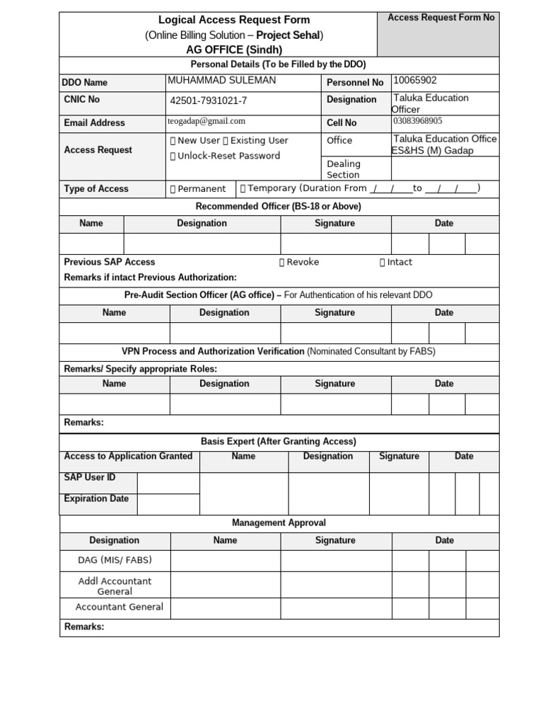 Logical Access Form Sindh Data Entry | PDF