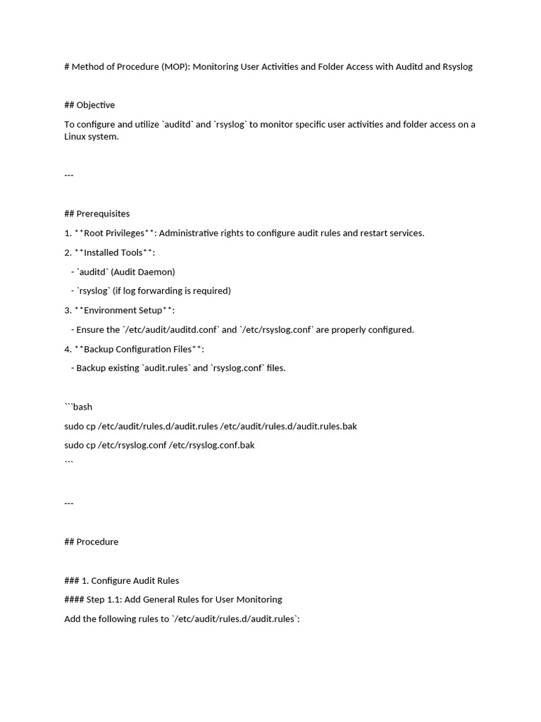Auditd and Rsyslog User Monitoring Setup | PDF | Sudo | Computer File