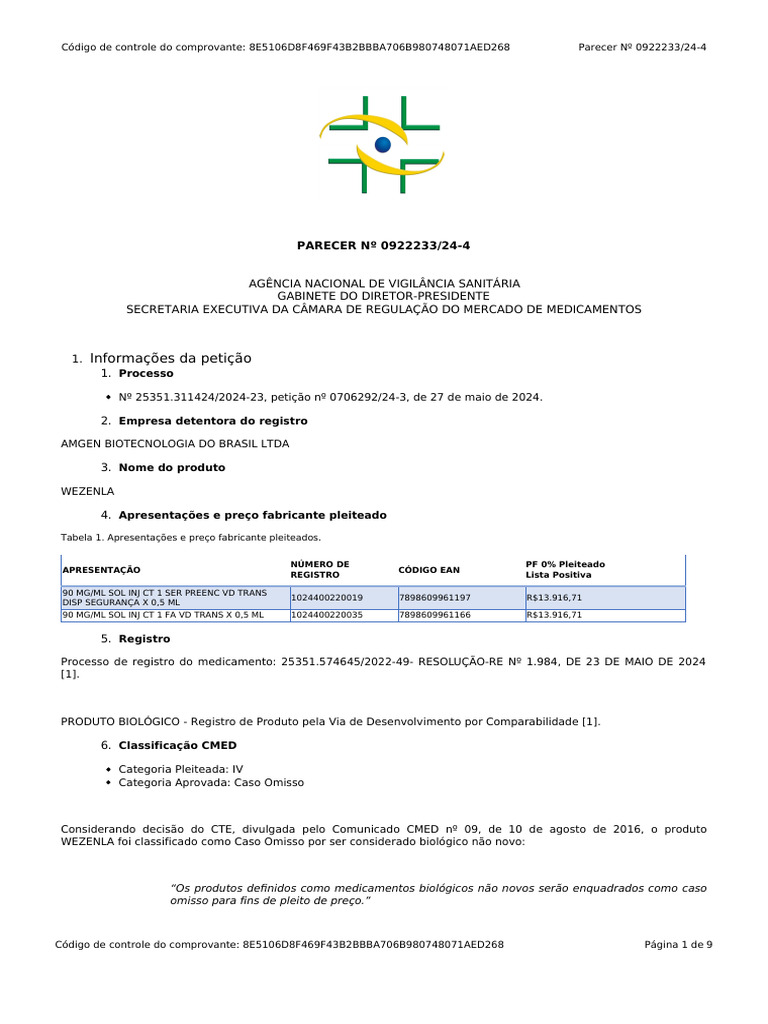 Parecer sobre o medicamento WEZENLA | PDF | Psoríase | Medicina Clínica