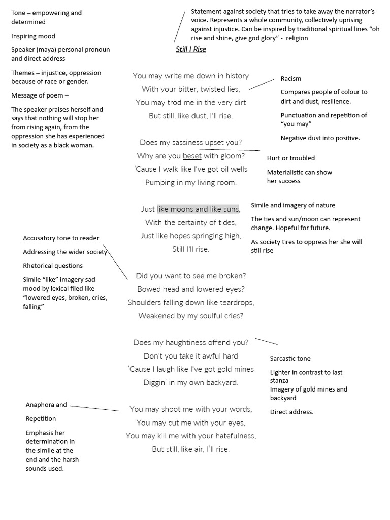 still i rise homework | PDF | Poetry | Rhyme